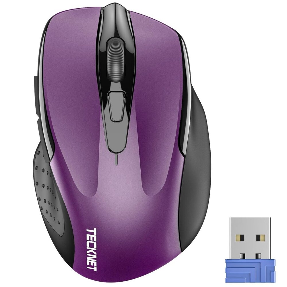 Purple TECKNET Ergonomic Wireless Mouse Adjustable 2600 DPI 6 Buttons NIB